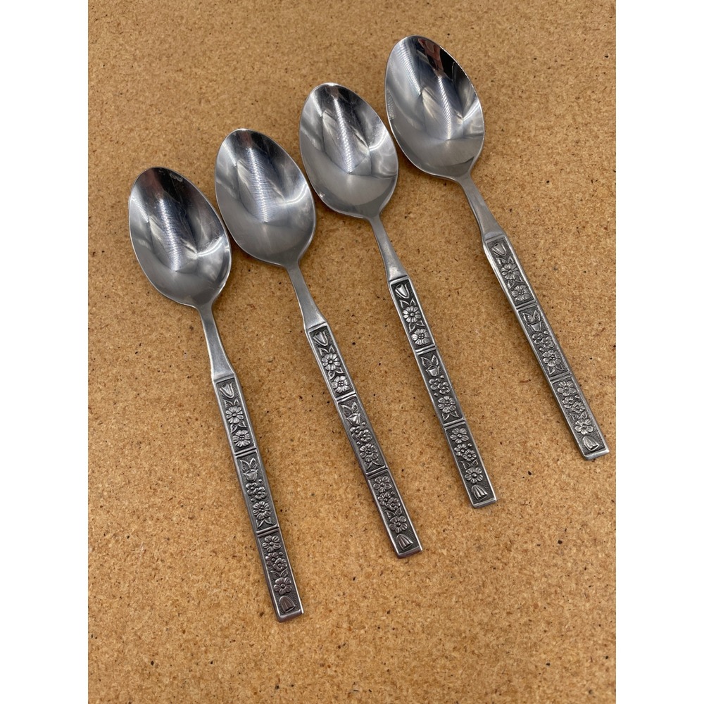 Oneida Northland Spring Fever Stainless Teaspoons Floral Daisy Tulip Set of 4